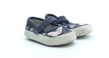 Primark Girls Blue Floral Polyester Mary Jane Casual UK 3 19 - Butterfly Detail