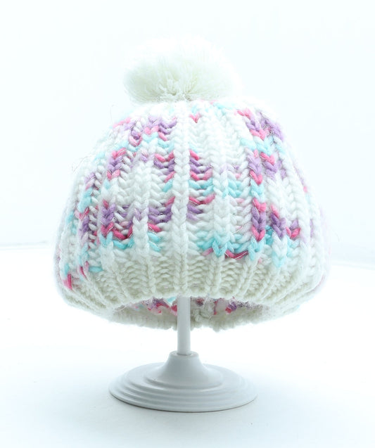 Preworn Girls Multicoloured Geometric Acrylic Beanie One Size
