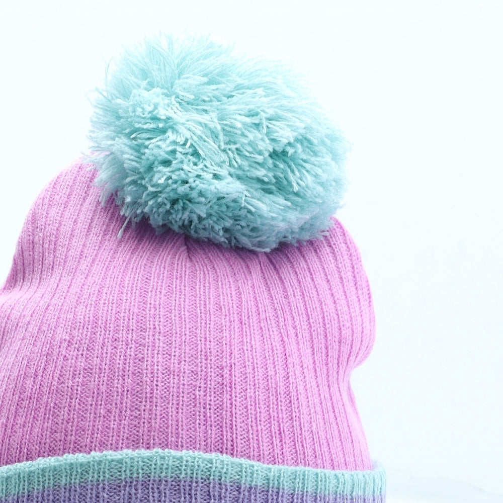 Preworn Girls Pink Geometric Acrylic Beanie One Size