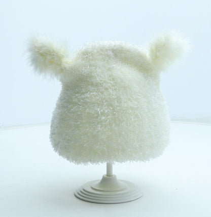 Preworn Girls White Polyester Beanie Size S