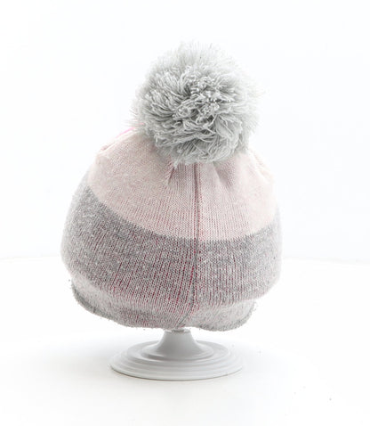 George Girls Grey Colourblock Polyester Bobble Hat One Size - Size 1-3 Years
