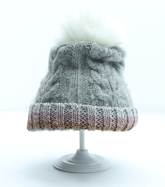 Primark Womens Grey Acrylic Bobble Hat Size M