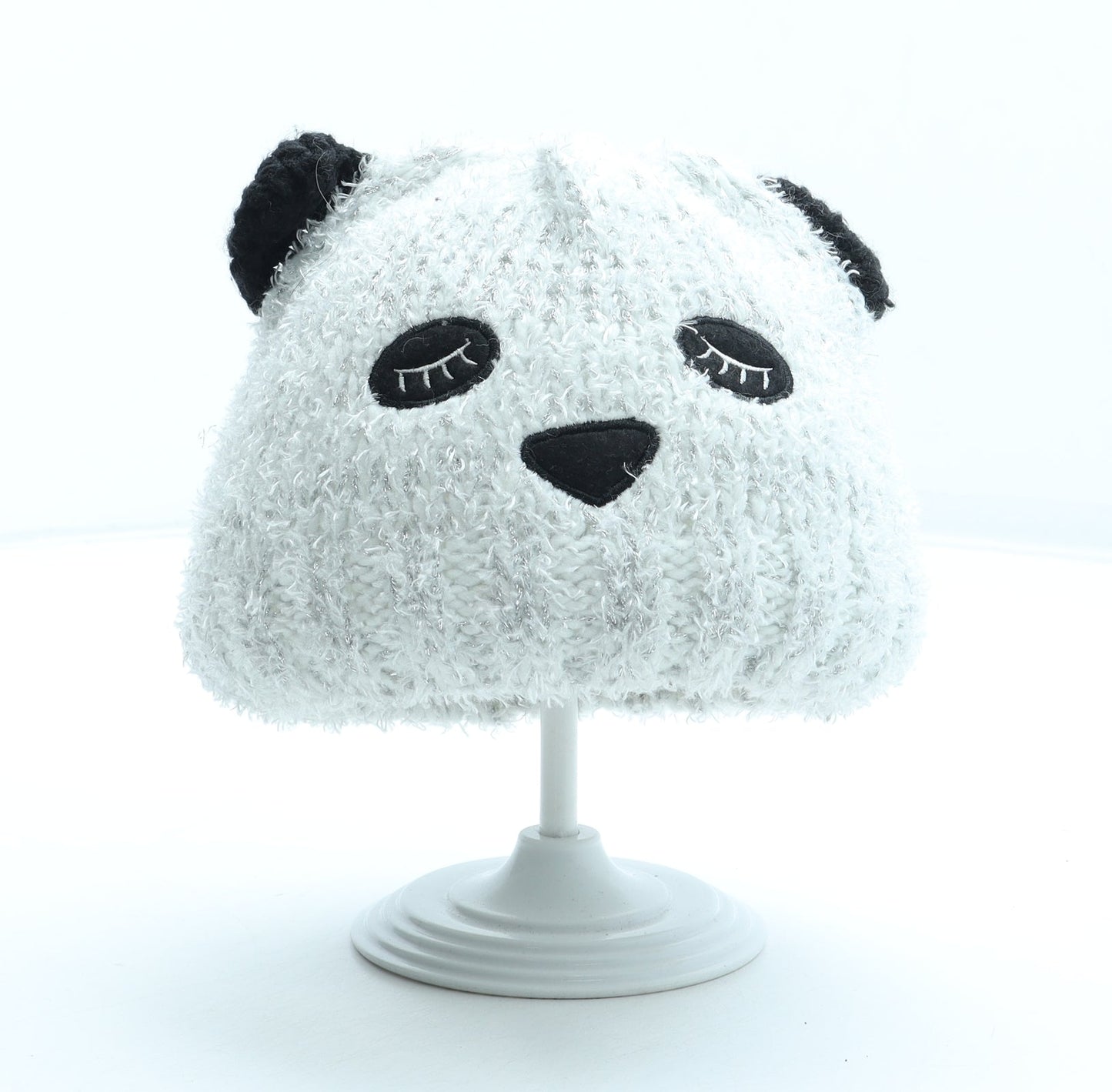 George Girls Grey Acrylic Beanie One Size - Panda Size 4-8 Years