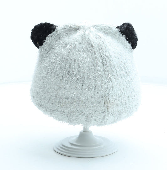 George Girls Grey Acrylic Beanie One Size - Panda Size 4-8 Years