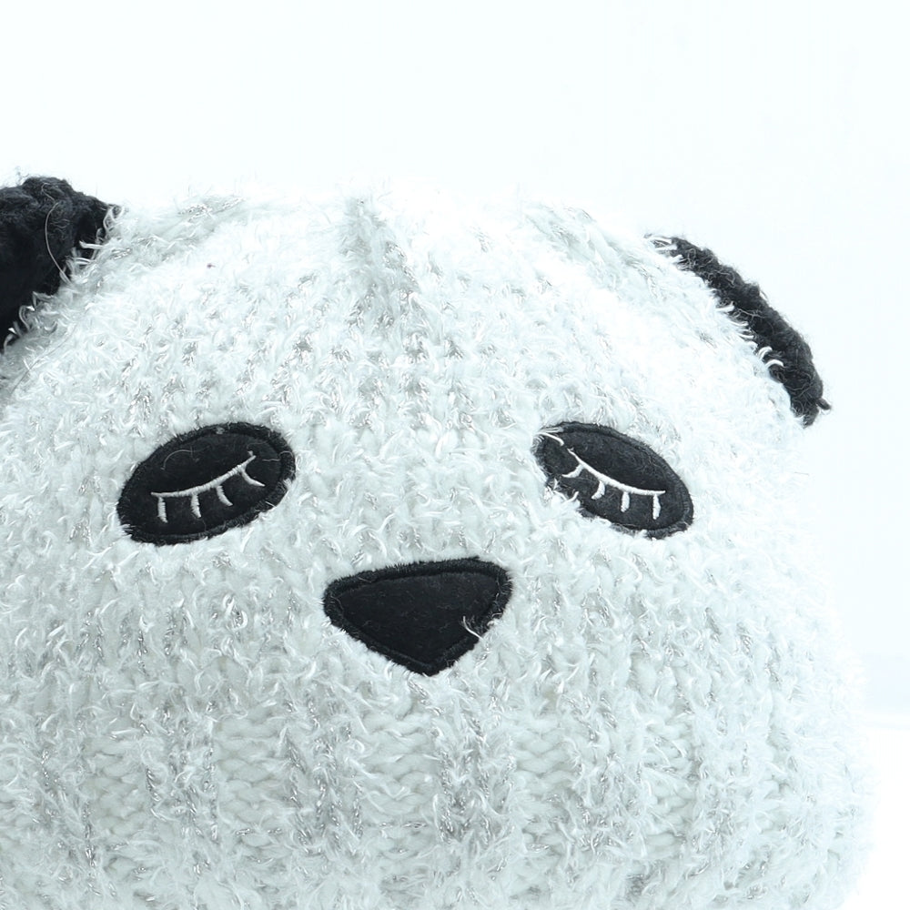 George Girls Grey Acrylic Beanie One Size - Panda Size 4-8 Years