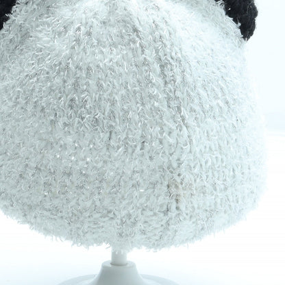 George Girls Grey Acrylic Beanie One Size - Panda Size 4-8 Years
