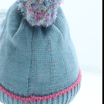 Preworn Girls Blue Acrylic Bobble Hat Size S - Unicorn Detail
