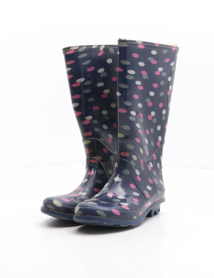 Preworn Girls Blue Polka Dot Synthetic Wellies Boot UK 12