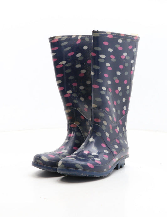 Preworn Girls Blue Polka Dot Synthetic Wellies Boot UK 12