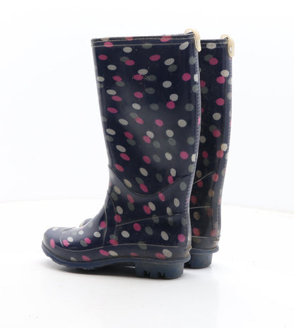 Preworn Girls Blue Polka Dot Synthetic Wellies Boot UK 12