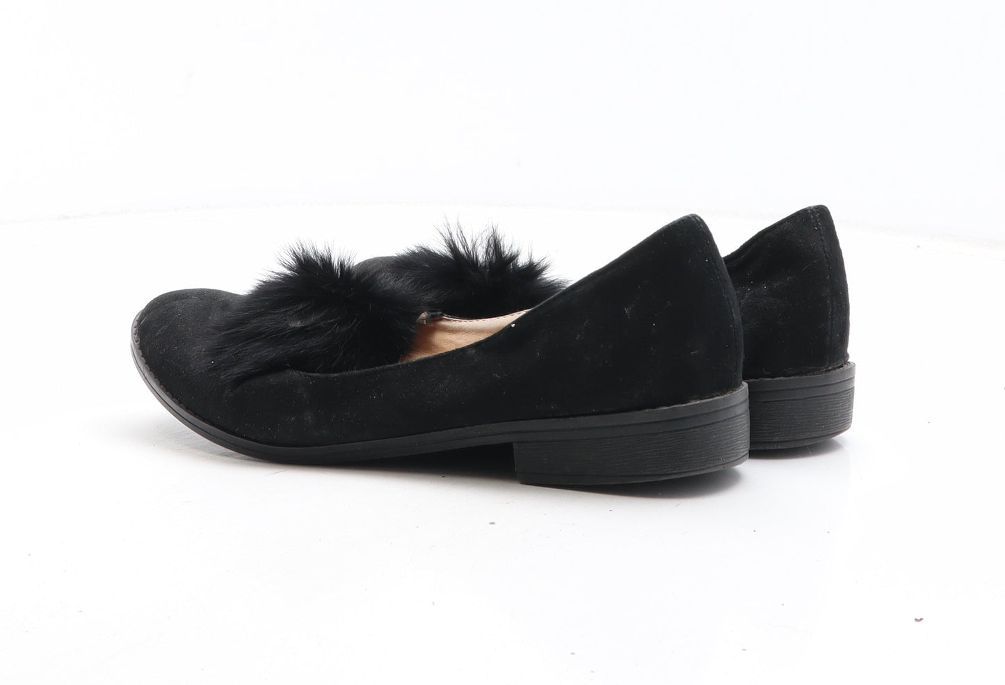 Preworn Womens Black Synthetic Slip On Sandal UK - Pom Pom Detail