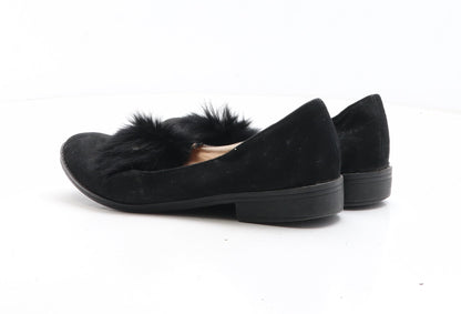 Preworn Womens Black Synthetic Slip On Sandal UK - Pom Pom Detail