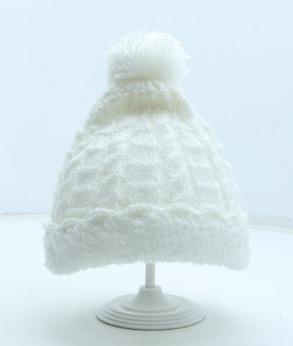 Preworn Girls White Acrylic Bobble Hat One Size