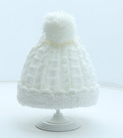 Preworn Girls White Acrylic Bobble Hat One Size