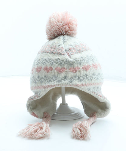 Primark Girls Multicoloured Fair Isle Acrylic Bobble Hat Size S