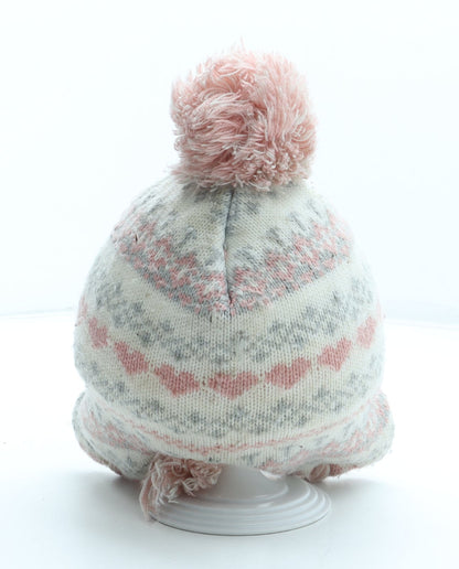 Primark Girls Multicoloured Fair Isle Acrylic Bobble Hat Size S