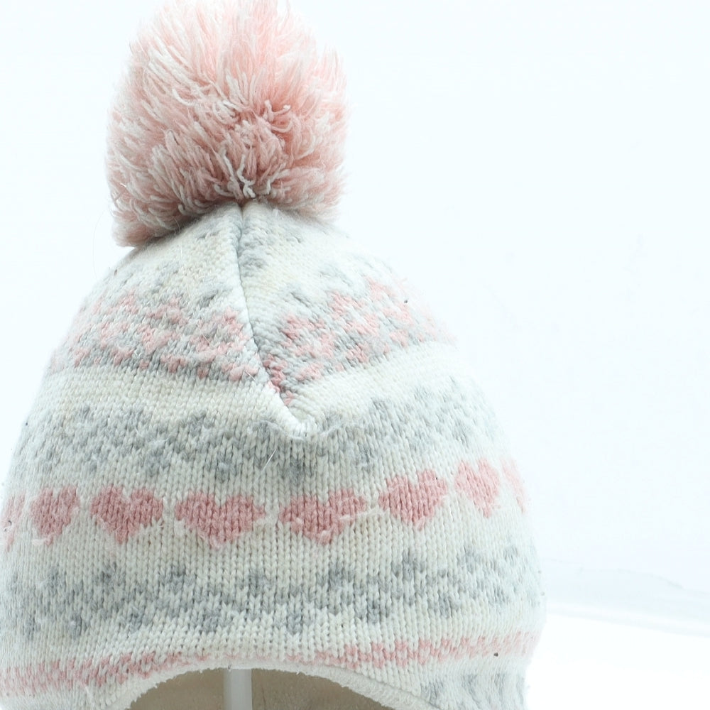Primark Girls Multicoloured Fair Isle Acrylic Bobble Hat Size S