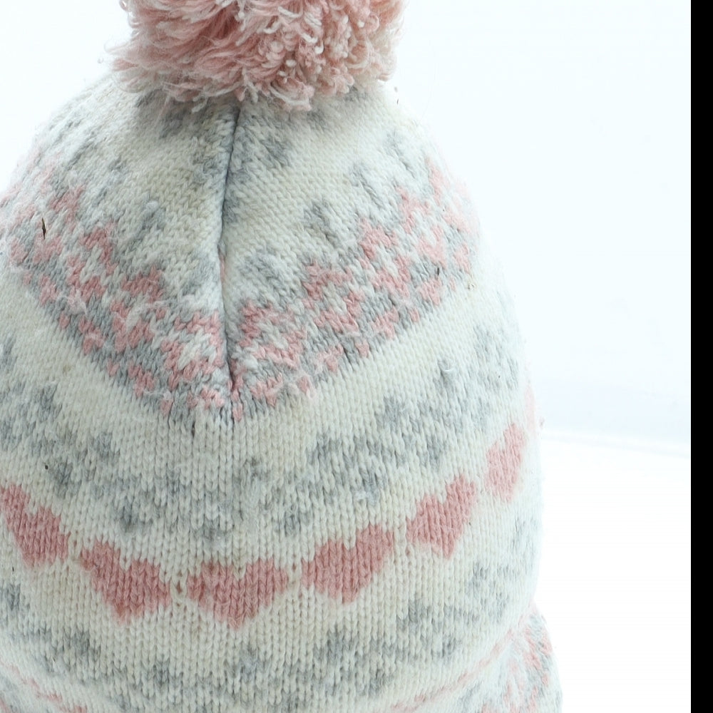 Primark Girls Multicoloured Fair Isle Acrylic Bobble Hat Size S