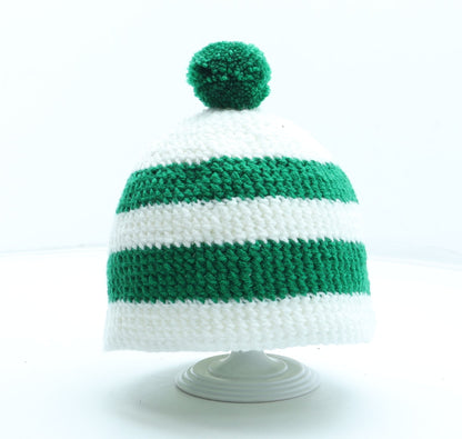 Preworn Mens Green Striped Acrylic Winter Hat Size M