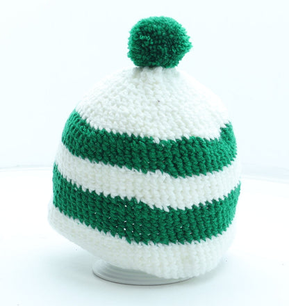 Preworn Mens Green Striped Acrylic Winter Hat Size M