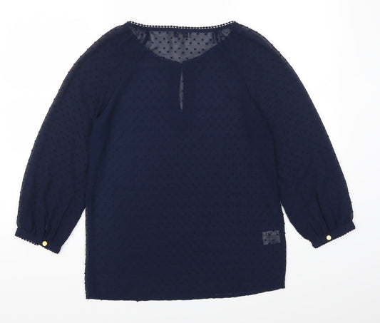 Papaya Womens Blue Polka Dot  Basic Blouse Size 10