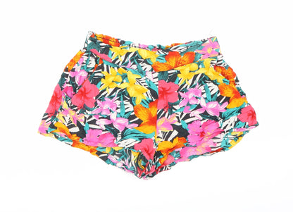 H&M Womens Black Floral  Hot Pants Shorts Size 4