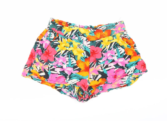 H&M Womens Black Floral  Hot Pants Shorts Size 4