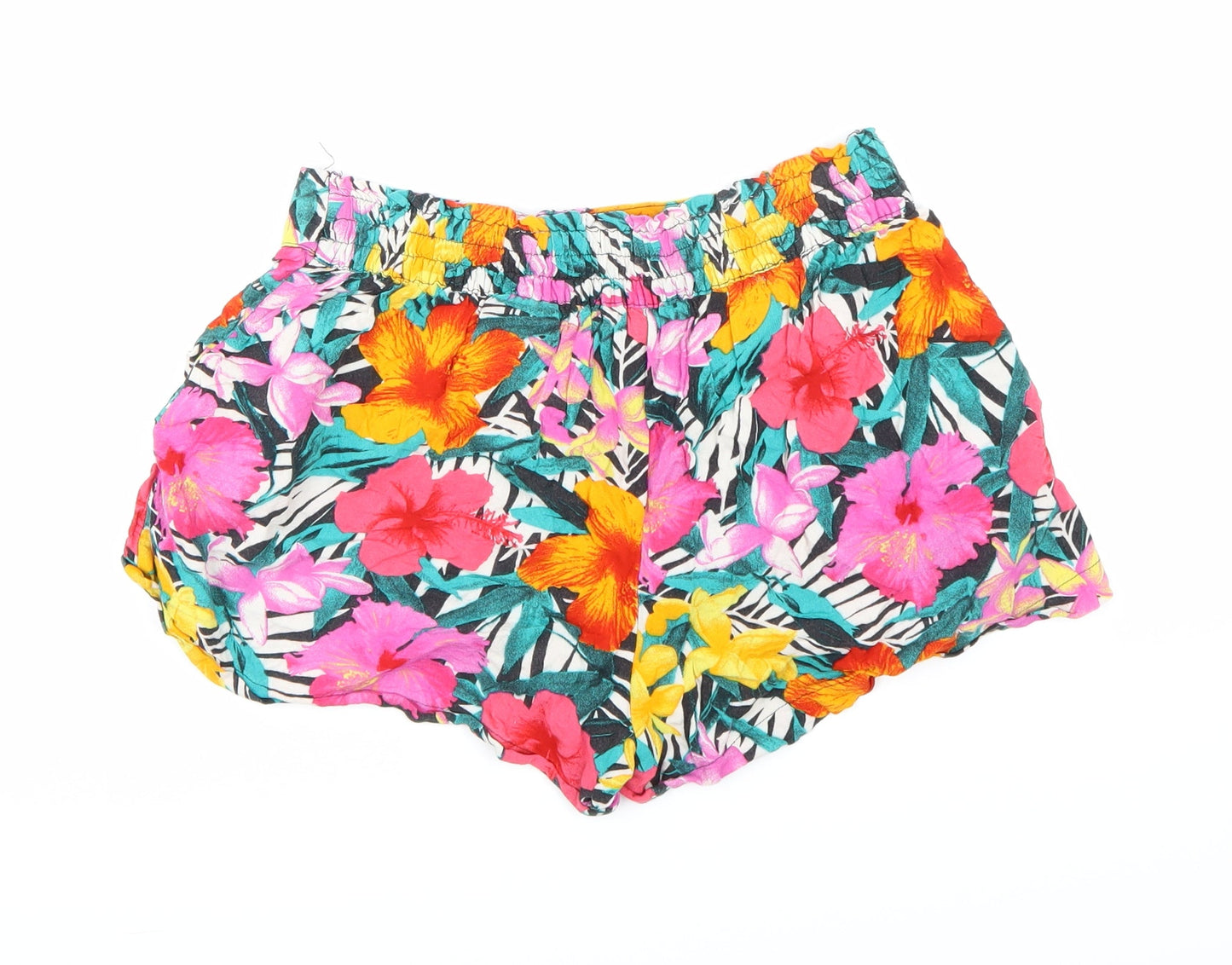 H&M Womens Black Floral  Hot Pants Shorts Size 4