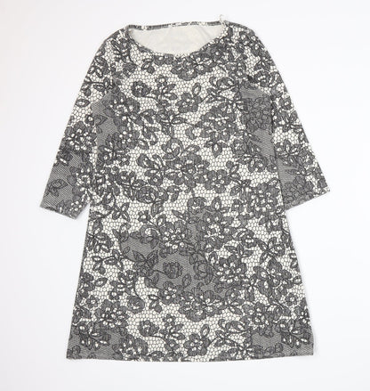George Womens Grey Floral Jersey A-Line  Size 12