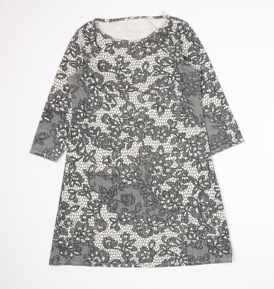 George Womens Grey Floral Jersey A-Line  Size 12