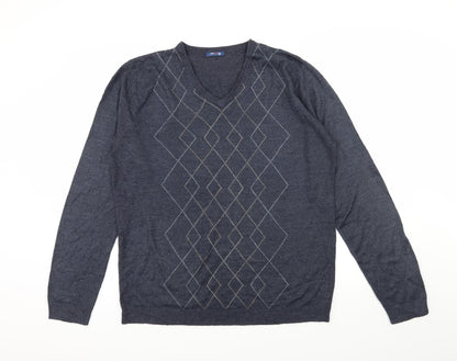 West Rock Mens Blue Argyle/Diamond Knit Pullover Jumper Size M