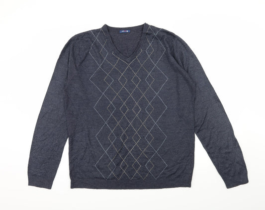 West Rock Mens Blue Argyle/Diamond Knit Pullover Jumper Size M