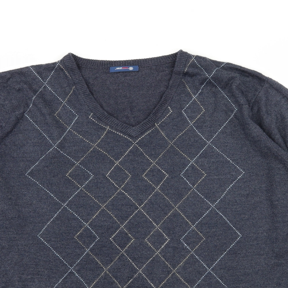 West Rock Mens Blue Argyle/Diamond Knit Pullover Jumper Size M