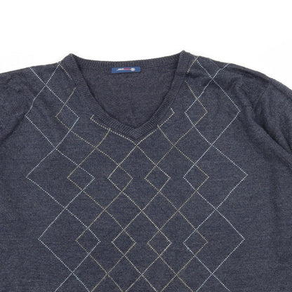 West Rock Mens Blue Argyle/Diamond Knit Pullover Jumper Size M