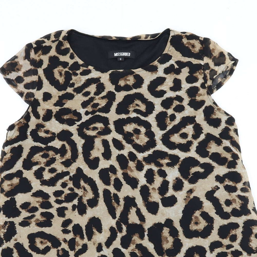 Missguided Womens Brown Animal Print Chiffon Mini  Size 8