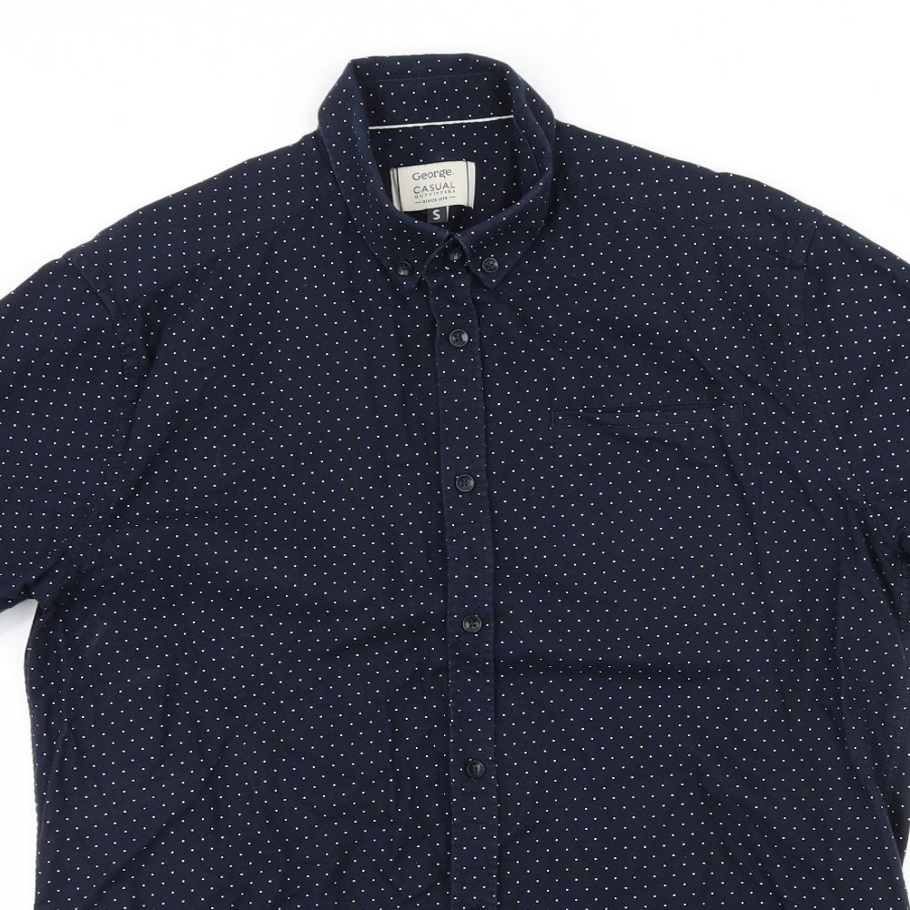 George Mens Blue Polka Dot   Button-Up Size S