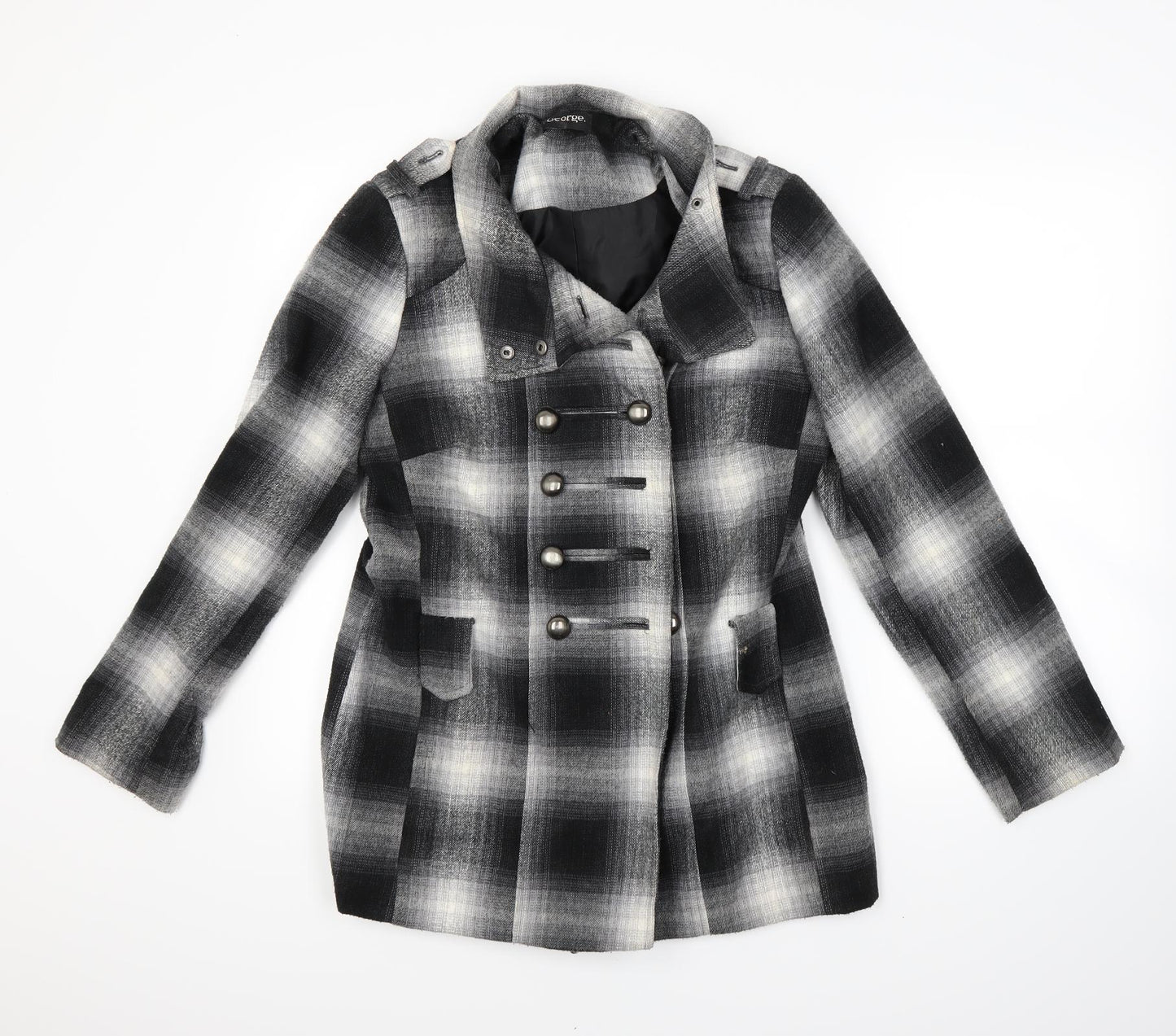 George Womens Grey Check  Overcoat Coat Size 10