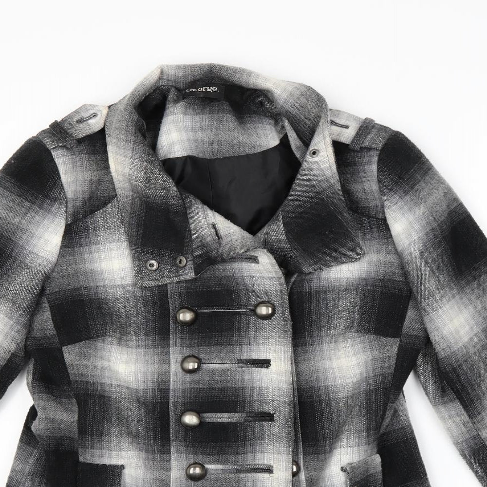 George Womens Grey Check  Overcoat Coat Size 10