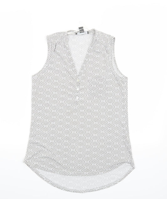 Primark Womens Grey Geometric  Basic T-Shirt Size 4