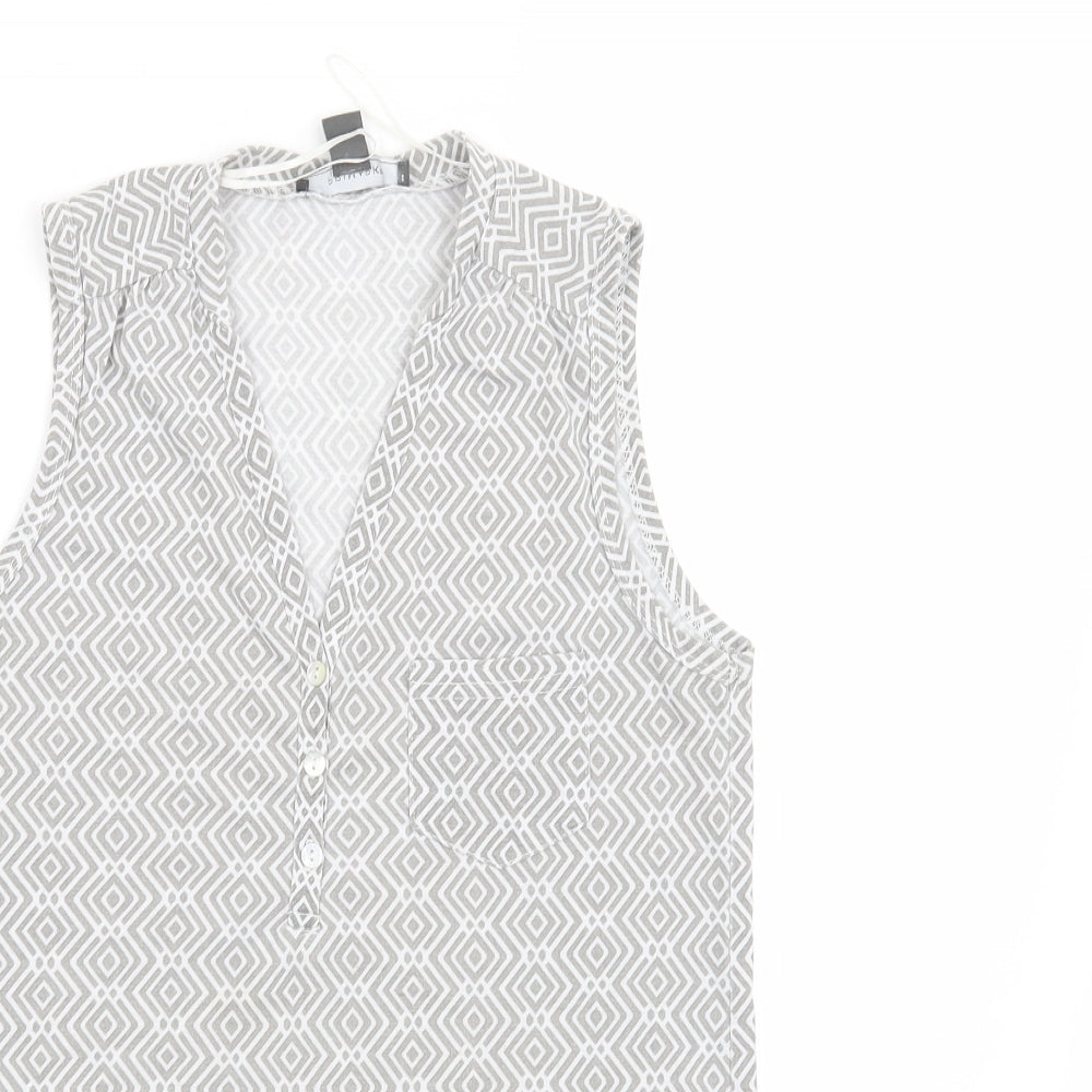 Primark Womens Grey Geometric  Basic T-Shirt Size 4