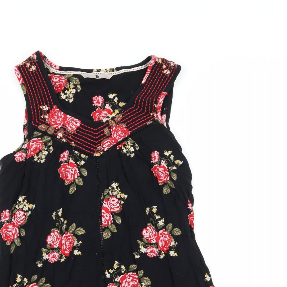 TU Womens Black Floral  Tank Dress  Size 8