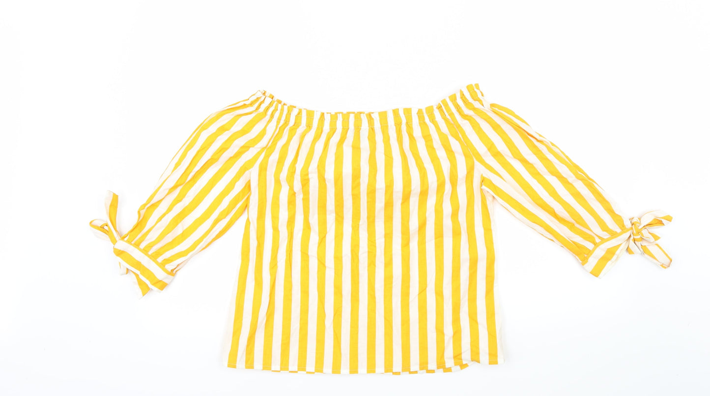 Primark Womens Yellow Striped  Basic T-Shirt Size 8