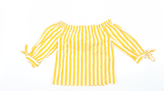 Primark Womens Yellow Striped  Basic T-Shirt Size 8