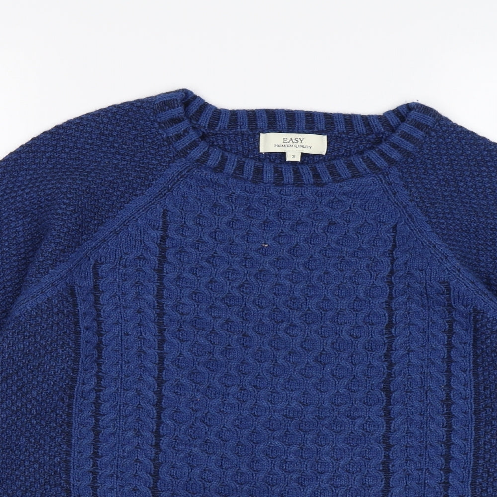 Easy Mens Blue  Knit Pullover Jumper Size S