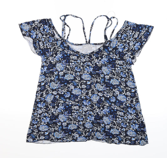 Peacocks Womens Blue Floral  Tunic T-Shirt Size 12