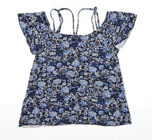 Peacocks Womens Blue Floral  Tunic T-Shirt Size 12