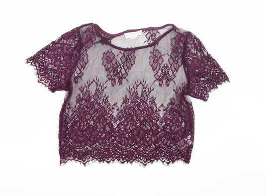FOREVER 21 Womens Purple  Lace Cropped T-Shirt Size M
