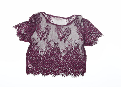 FOREVER 21 Womens Purple  Lace Cropped T-Shirt Size M