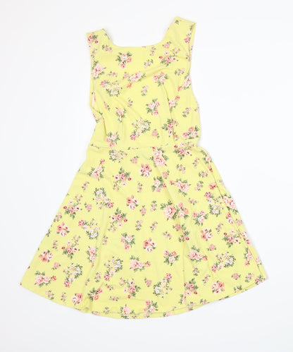 FOREVER 21 Womens Yellow Floral Jersey A-Line  Size S