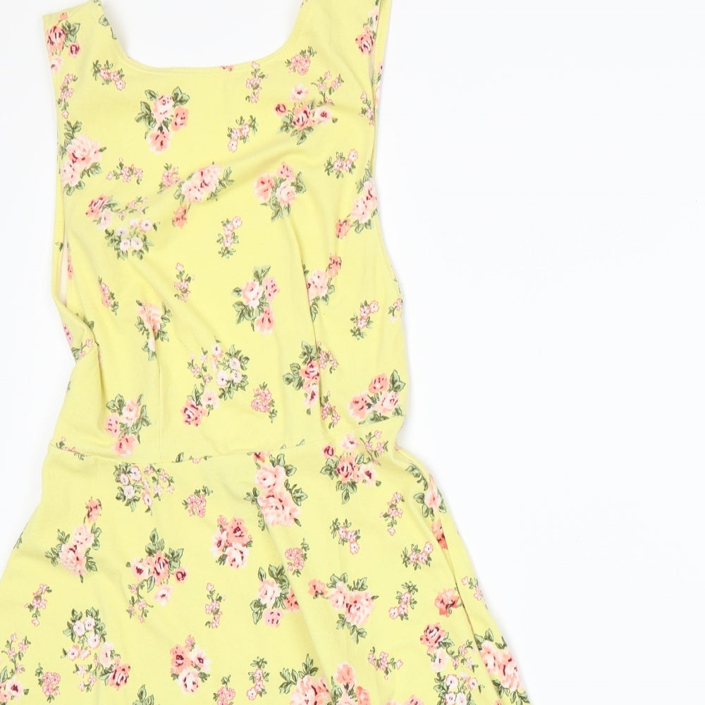 FOREVER 21 Womens Yellow Floral Jersey A-Line  Size S
